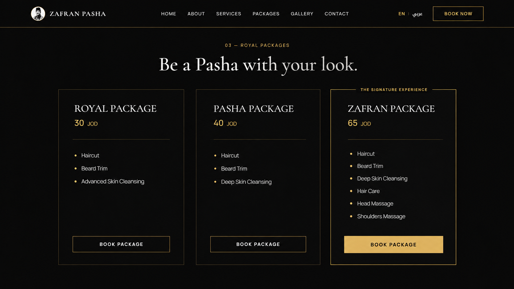 Zafran Pasha website grooming packages and booking options